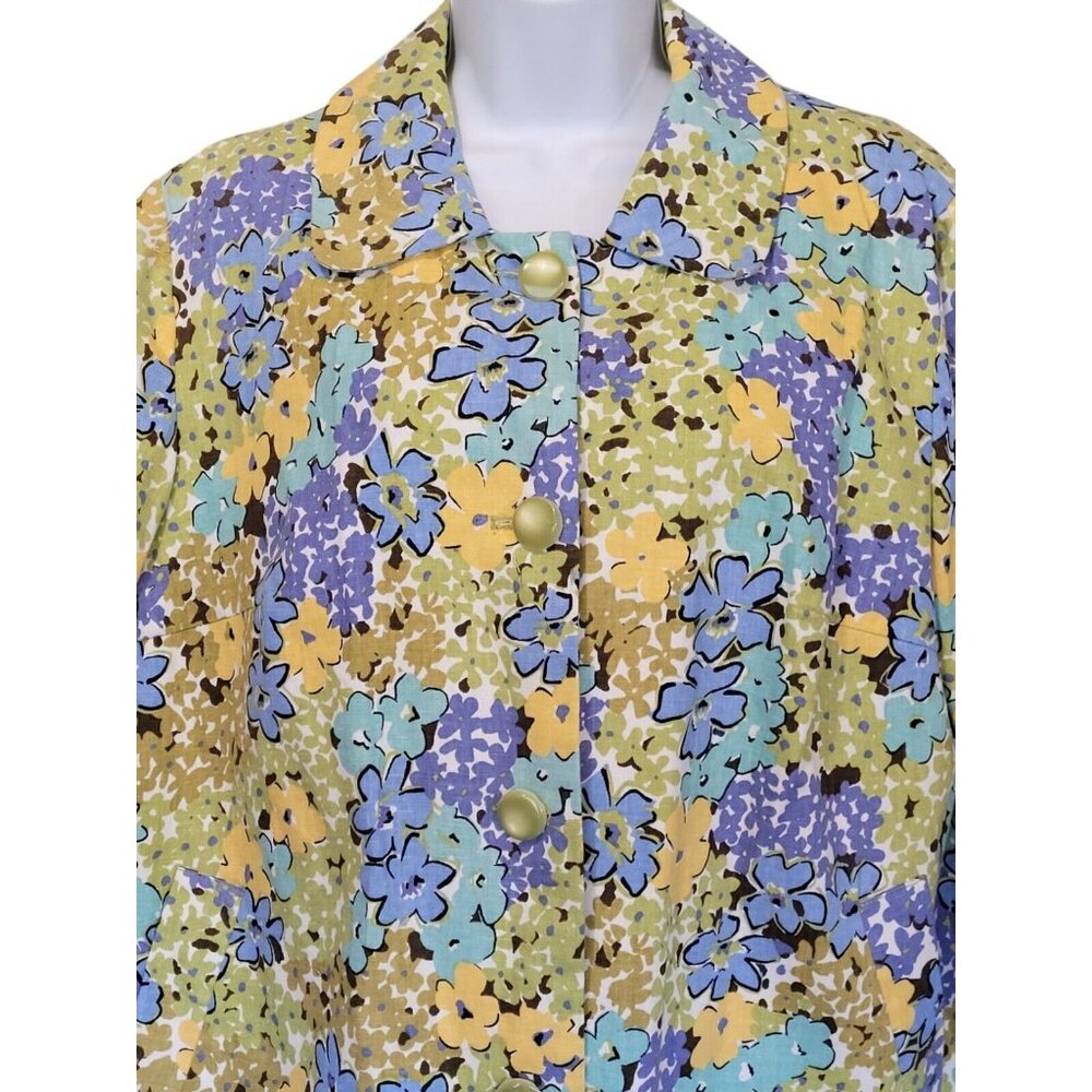 R.Q.T Linen Blend Floral 70s Blazer Jacket Womens L Lined Cottage Core Pockets